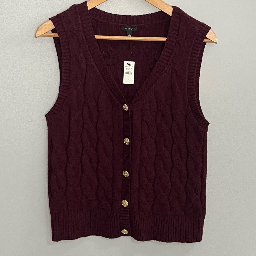 Talbots NWT Cable Knit Sweater Vest Size Medium Cotton Blend Old Money Layering - Picture 2 of 11